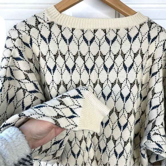 90s Y2K Generra Collection Mens Diamond Patterned Cream Sweater Size M - Picture 7 of 7